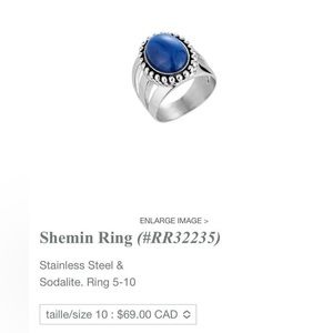 Tocara New Retired Shemin Sodalite Ring Stainless Steel Size 10